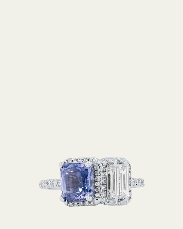 One-Of-A-Kind 18K White Gold Ceylon Sapphire and Diamond Ring, Size